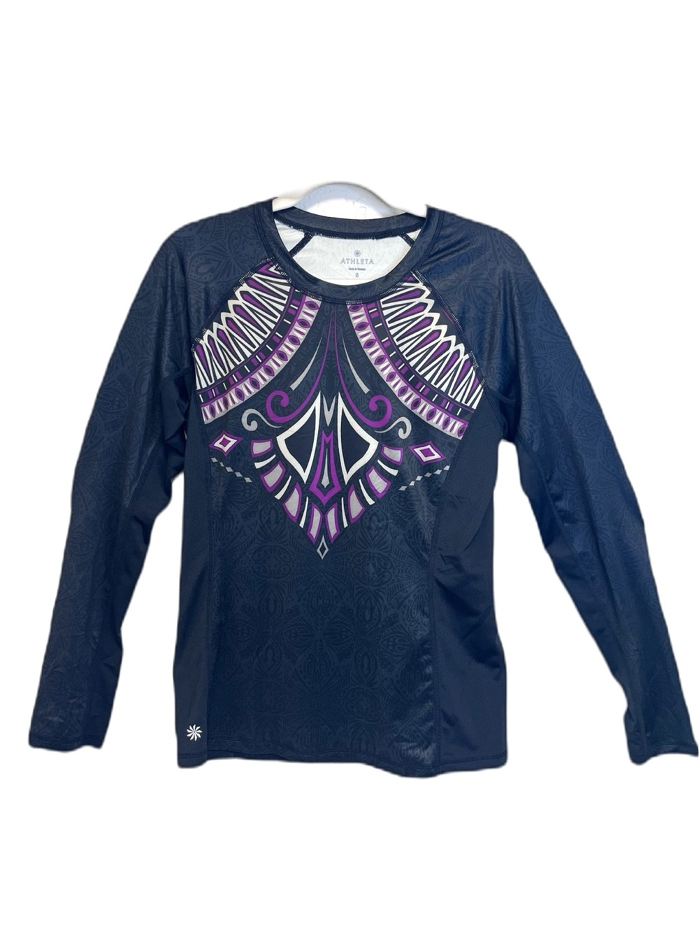 Athleta Black Purple To Al Abstract Long Sleeve Cool-Down Top